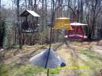 Empty bird feeders.