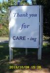 Thank you for CAREing sign
