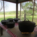 Iron Dutch ovens with evening meal