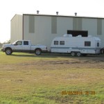 Pickup and trailer ready to leave