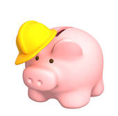 Piggy bank with construction hat