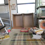 Empty makeshift bookcase