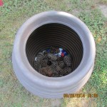 Pine cones in bottom of planter