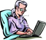Laptop computer and old lady