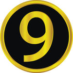Nine in yellow with yellow and black round background