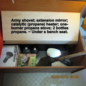 Shovel, etc., under the bench seat