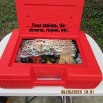 Tent stakes, tie-downs, ropes