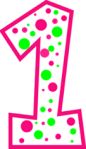 Number One with pink and green polka dots