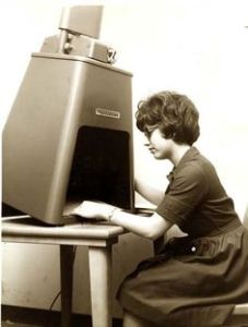 Microfilm reader with lady