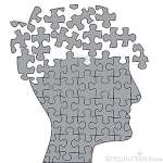 Puzzle pieces, gray, face profile