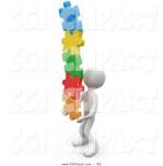 Stick figure juggling puzzle pieces