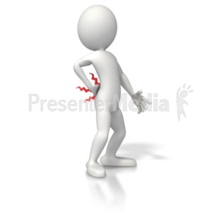 Aching back with white stick figure