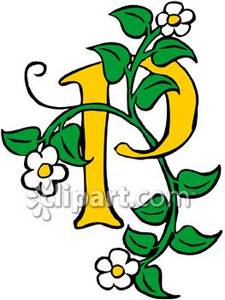 Alphabet letter P with leaves and flowers