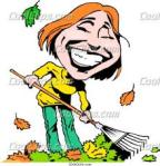 Cartoon lady raking leaves