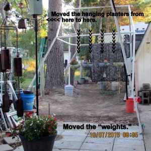 Moved hanging baskets; moved the weights
