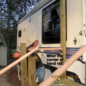 Miter the corner of hand rail