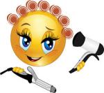 Smiley face female with rollers and curling iron