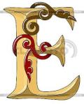 Alphabet letter E with fancy scroll