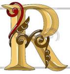 Alphabet letter R with fancy scroll