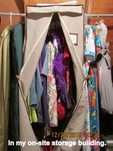 Garment bag in storage building