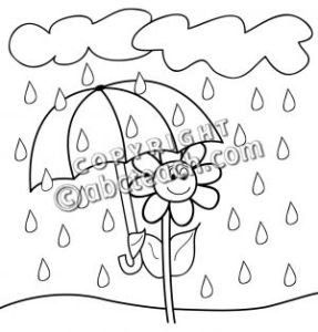 Clouds and rain with flower holding an umbrella