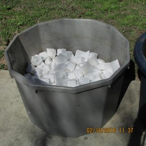 Styrofoam in bottom of container