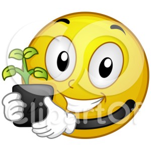 Smiley face with plant in hands