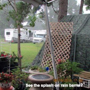 See the splash on rain barrel?