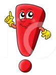 Exclamation mark in red with eyes and arms
