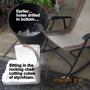 Holes drilled and Styrofoam cubed