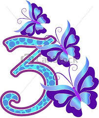 Number three blue with butterflies