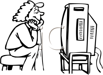 Cartoon man watching TV