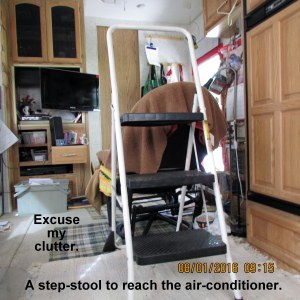 Step stool to reach upper unit