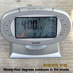 Outdoors in the shade at four