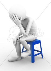 White stick figure on a blue stool depressed