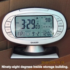 Temperature in storage building at three-thirty
