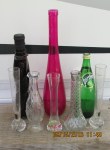 Perrier bottle and thrift shop vases for Bottle Tree