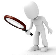 Magnifying glass with white stick figure and brown magnifying glass handle