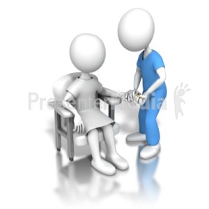 White stick figures, doctor and patient