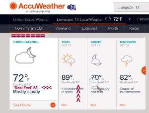 Temperature from Accu Weather at seven-thirty