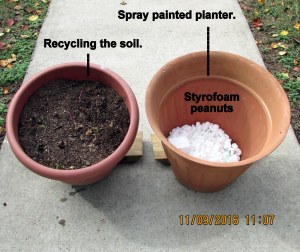 Spray painted planter and recycled soil