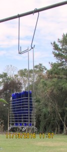 Magazine rack with blue bottles
