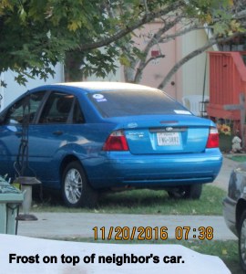 Frost on neighbor's car