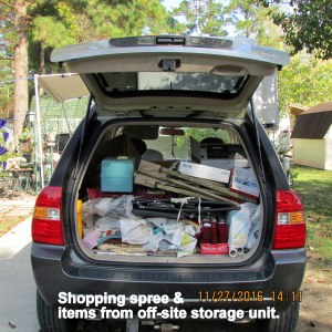 KIA is loaded with food and items from storage