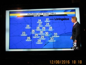 Wind chill temperature at six AM Friday