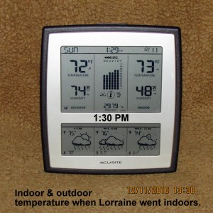 Temperature when Lorraine went indoors