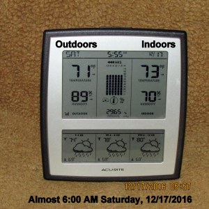 Temperature at six AM Saturday