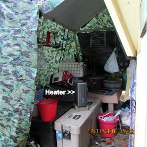 New heater in tarp shelter