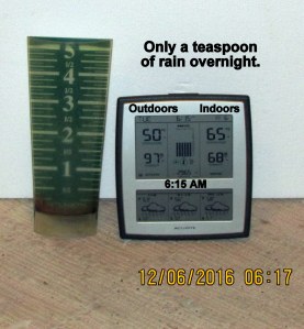 Temperature and rain gauge at six-fifteen