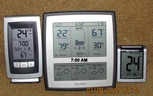 Three thermometers at seven AM